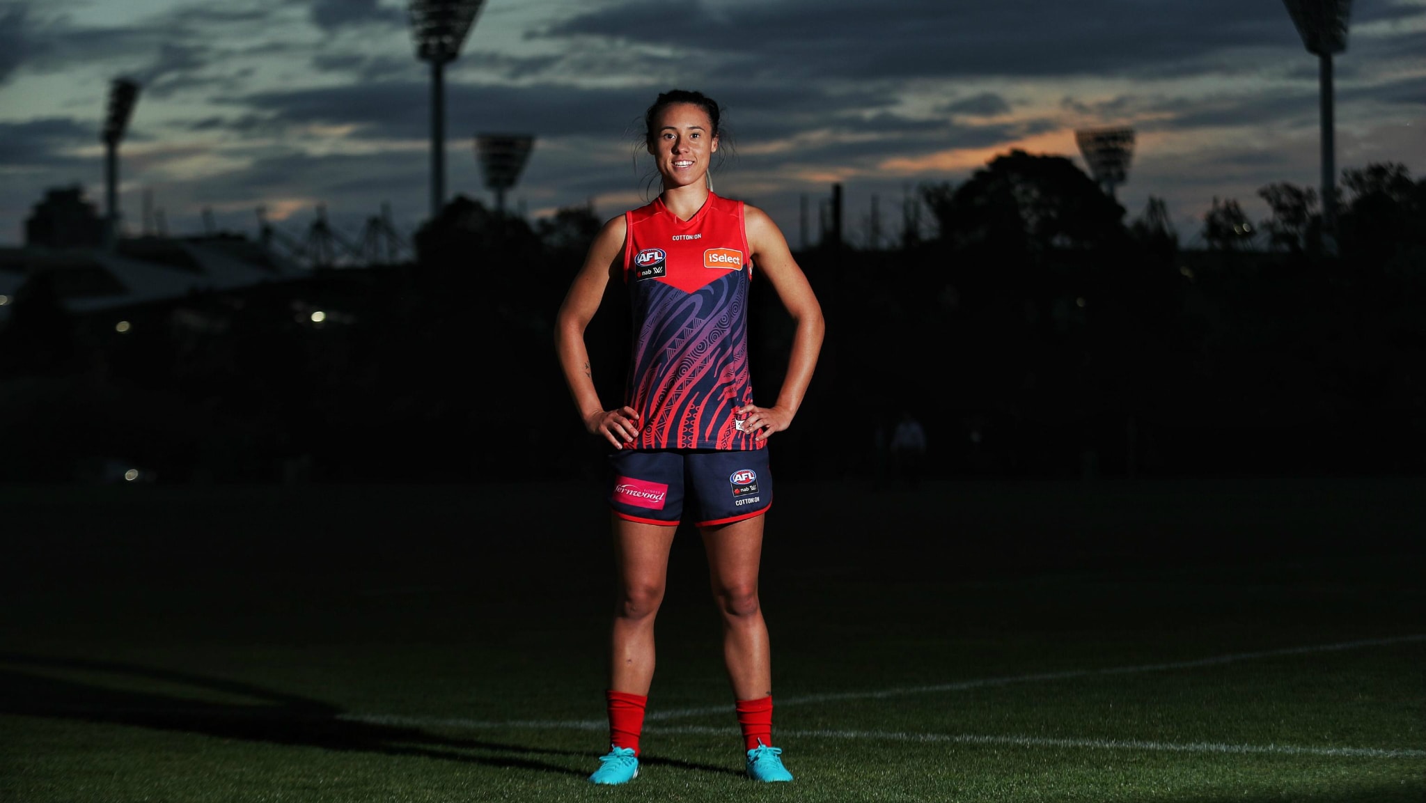 Aliesha-Newman-TH-cn.jpg Aliesha Newman wears the jumper she helped design - AFLW,Melbourne Demons,Aliesha Newman,Jeff Garlett